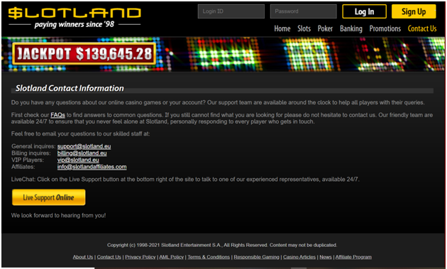 Slotland casino customer support