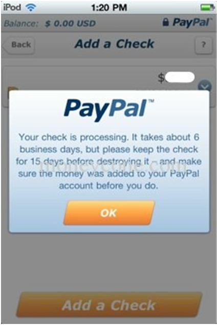 how to cash a check in paypal